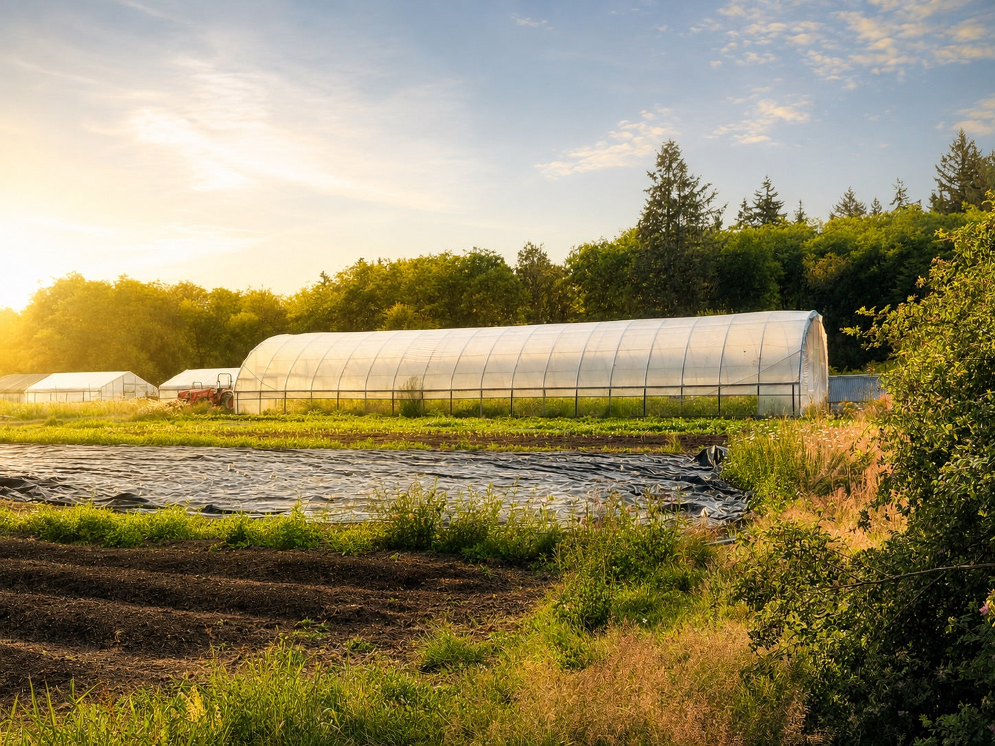 24 by 96 foot Quonset greenhouse at a working farm